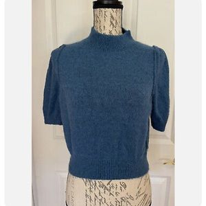 Free People Teal Blue Mock Neck Short Sleeved Sweater